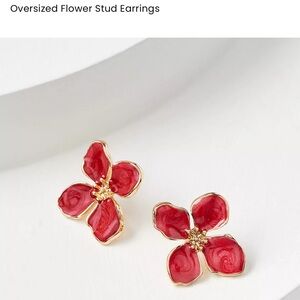 LOFT Mauve and Gold Tone Oversized Flower Stud Earrings